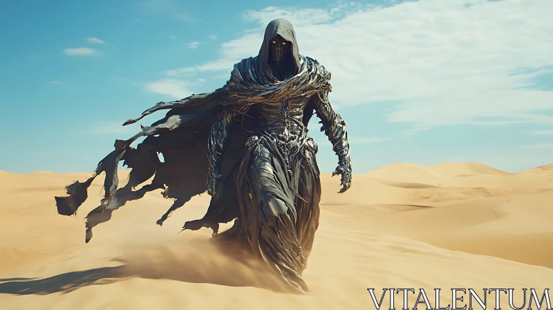 Cloaked Figure in Desert Landscape AI Image