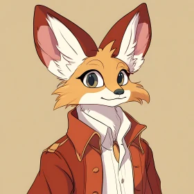Cartoon Fox Portrait with Human-like Clothing