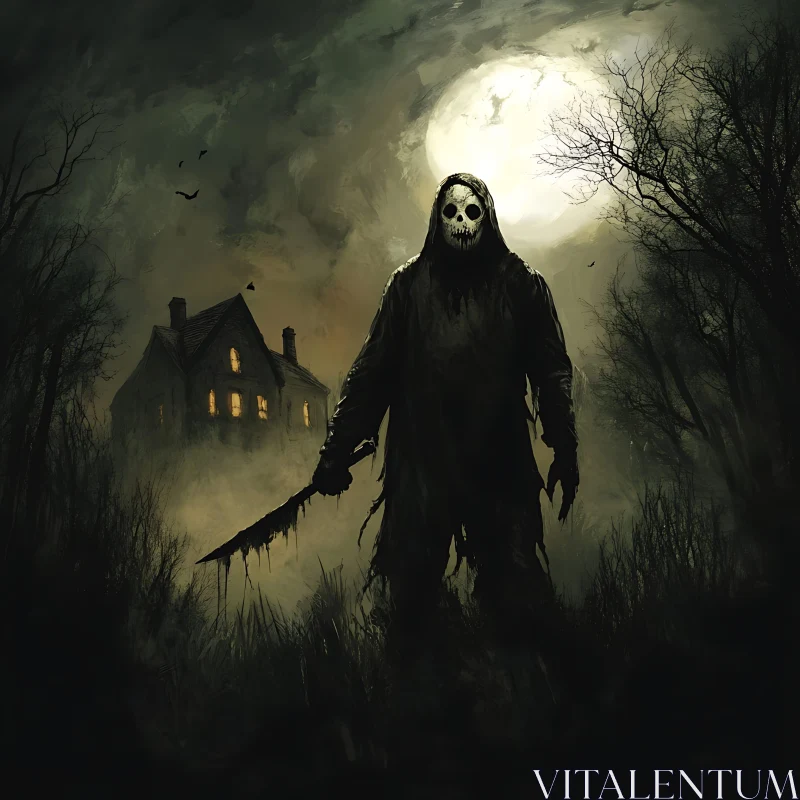 AI ART Moonlit Horror: Spectral Figure with Blade