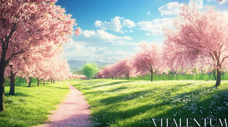 AI ART Blossom-lined Path in Spring