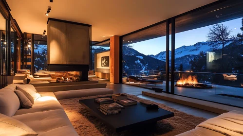 Luxury Living Room with Mountain Scenery