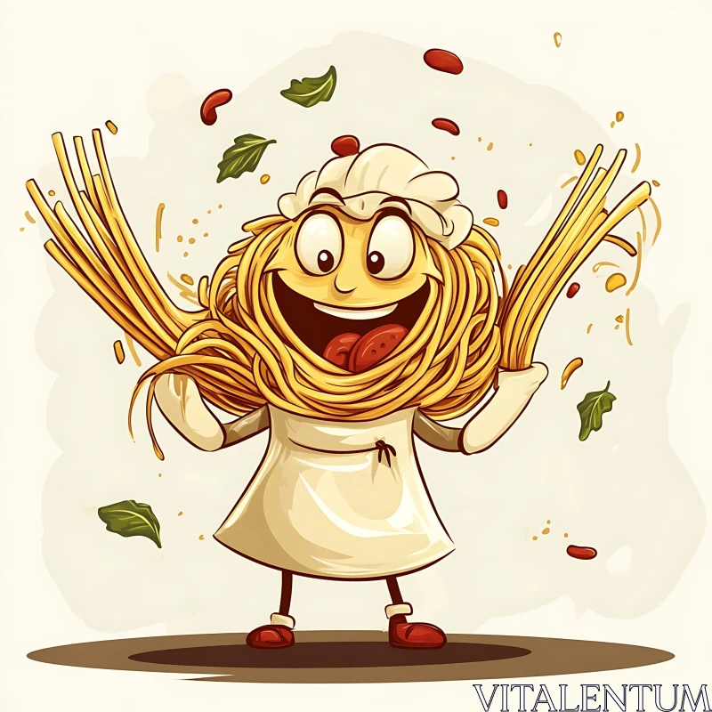 Joyful Cartoon Chef with Spaghetti Hair AI Image