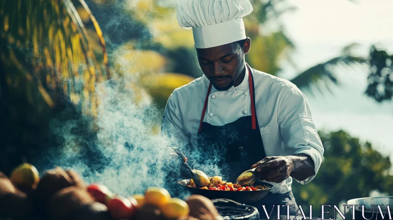 Tropical Outdoor Cooking by a Chef AI Image