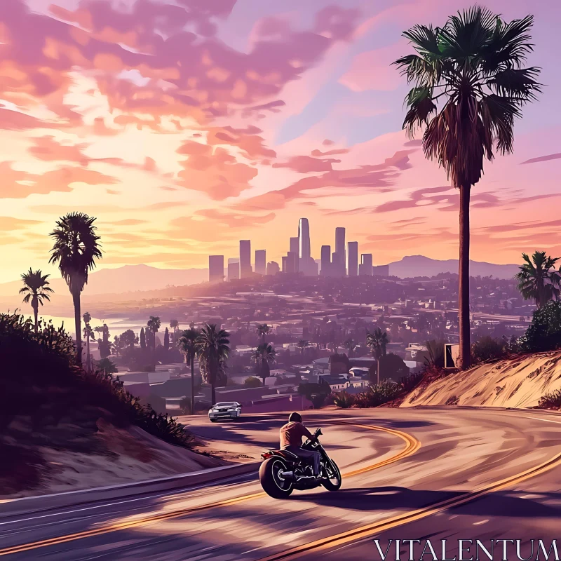 Urban Sunset Motorcycle Adventure AI Image