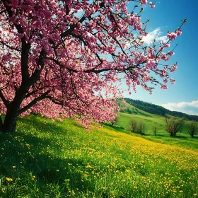 Spring Meadow with Blossoming Tree