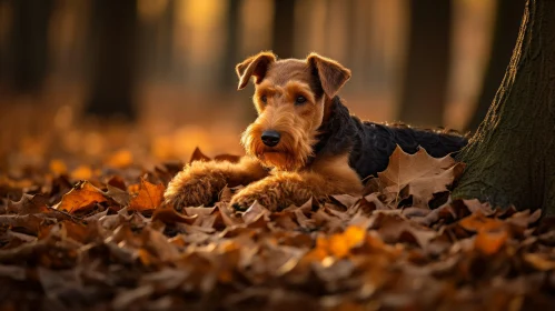 Airedale Terrier in Warm Toned Forest - Autumn Serenity