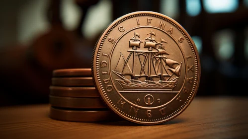 Artistic Copper Coin Displaying Nautical Precision in Victorian Glasgow Style