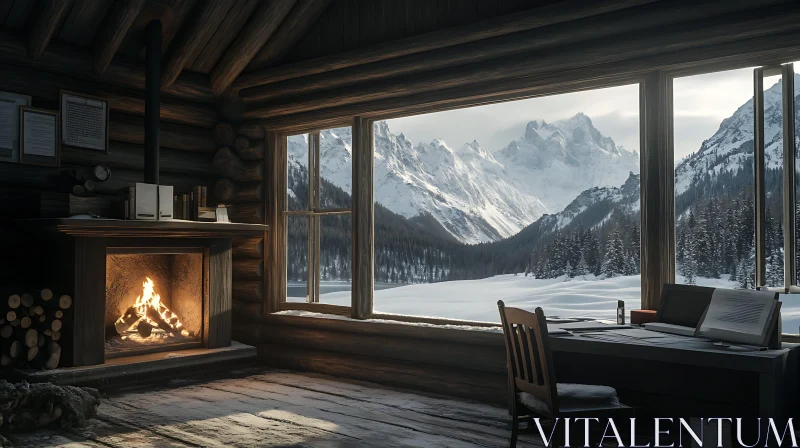 Cozy Cabin in the Snowy Mountains AI Image