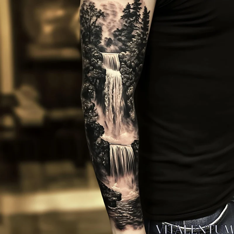 Forest Waterfall Arm Sleeve Ink AI Image