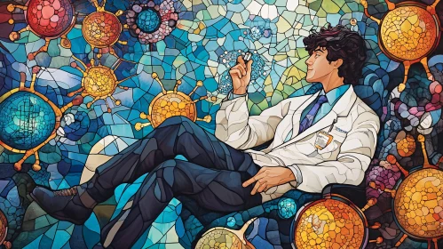 Scientist in Mosaic Art Studying Viruses