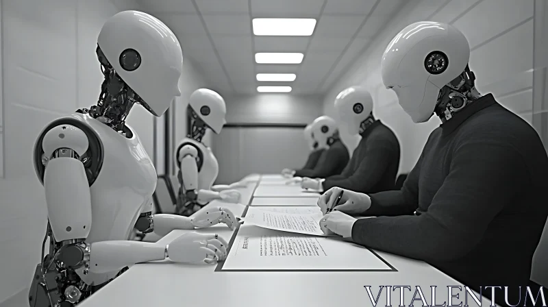 Monochrome Robot Business Meeting AI Image