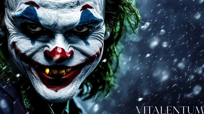 Menacing Clown Grin in Winter Scene AI Image