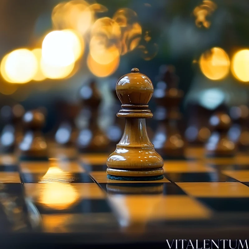 Fascinating Close-Up Chess Pawn with Warm Background AI Image