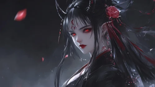 Dark Beauty Demon Woman with Rose