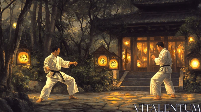 AI ART Martial Arts Practice Under Lantern Light