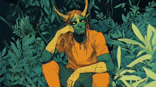 Pensive Horned Figure in Forest