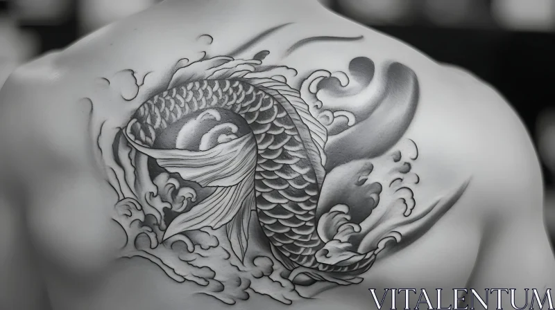 Elegant Koi Fish Tattoo Design in Black and White AI Image