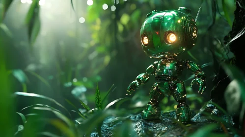 Luminous Robot in Verdant Forest