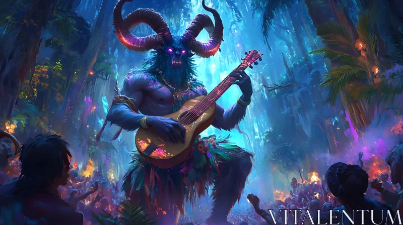 AI ART Blue Demon Playing Guitar in Forest