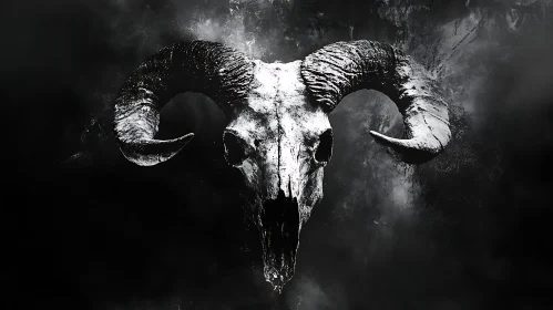 Monochrome Skull with Horns