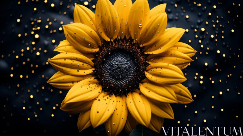 Golden Sunflower on Dark Sky - A Fairycore-Inspired Floral Masterpiece AI Image