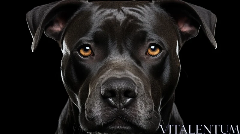 Intense Close-Up of Black Pit Bull on Dark Background AI Image