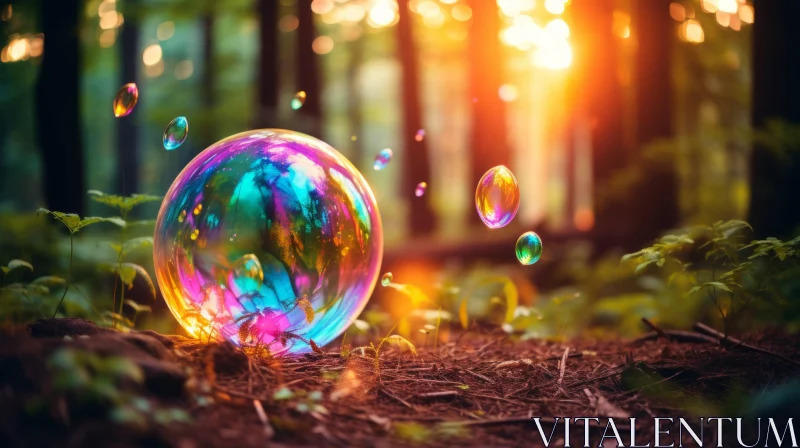 Sunset Forest Soap Bubble Spectacle: A Photorealistic Eco-Art AI Image