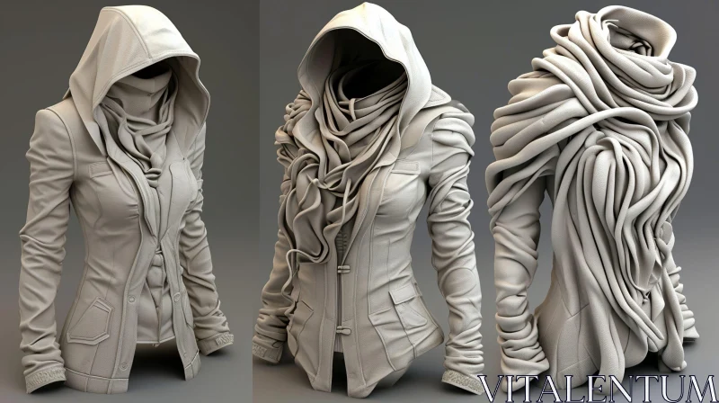 White Leather Woman's Jacket with Hood | 3D Rendering AI Image