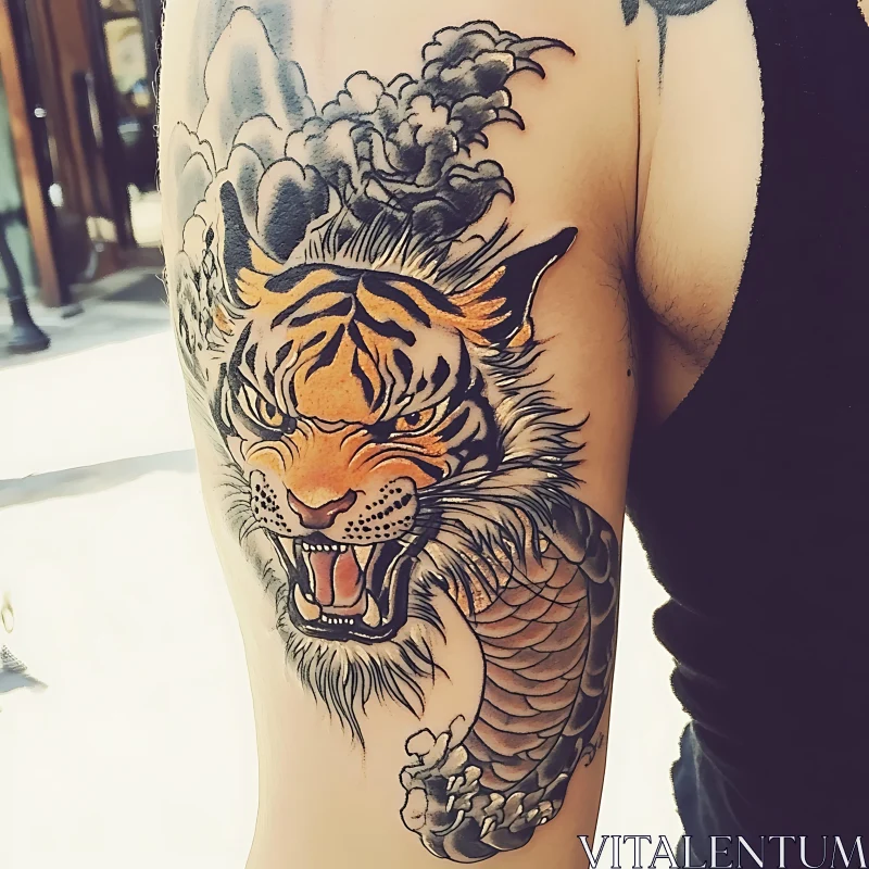 Fierce Tiger Tattoo on Upper Arm AI Image