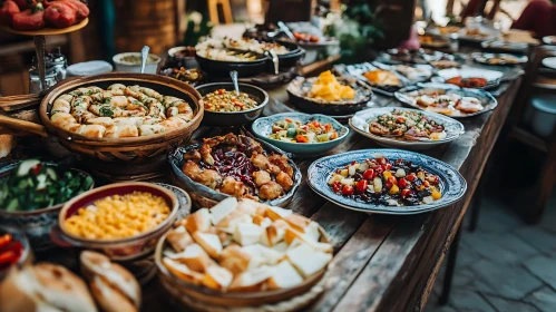 Abundant Buffet Table with Varied Dishes