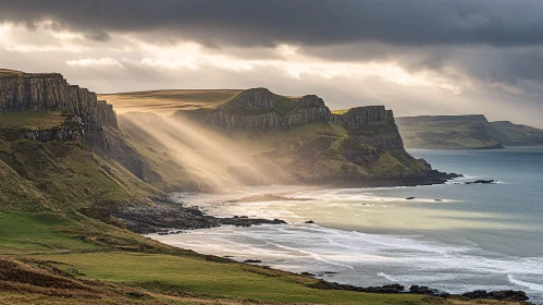 Sunlit Cliffs and Ocean Waves