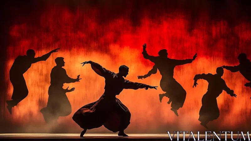 Silhouette Dancers on Red Stage AI Image