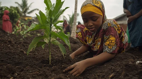 Young Girl Planting a Tree Sapling