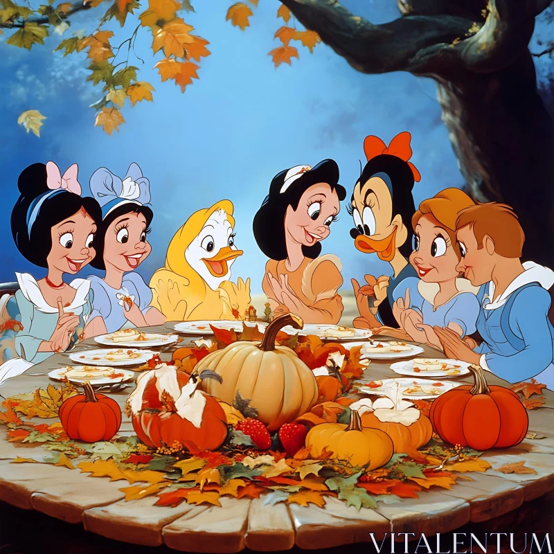 Animated Friends Thanksgiving Celebration AI Image