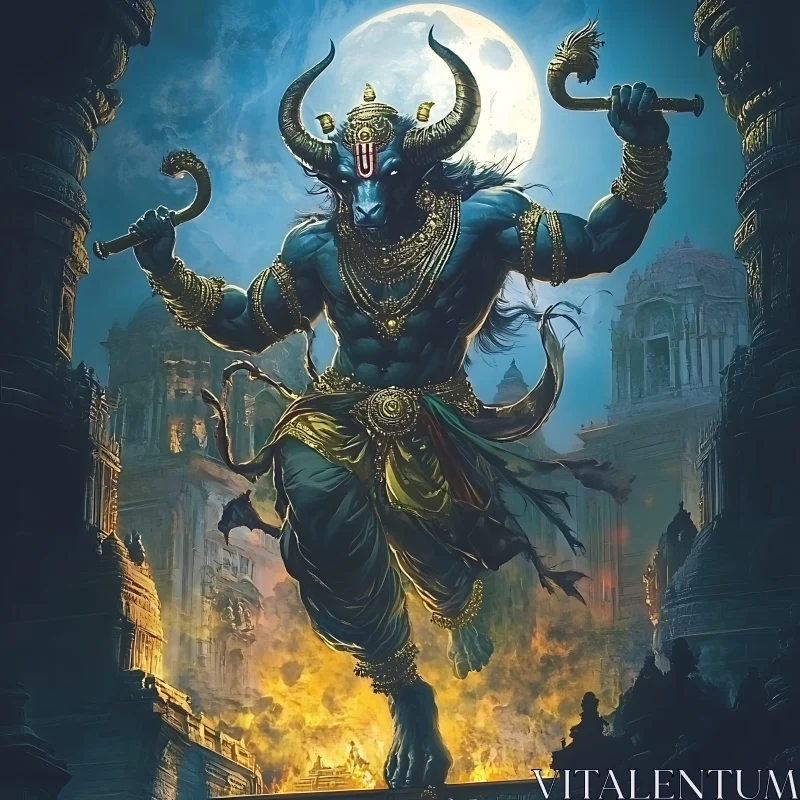 AI ART Minotaur Deity Amidst Ruins