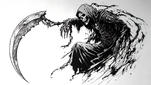 Monochrome Death Figure with Scythe