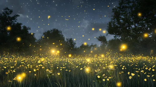 Glowing Meadow at Night