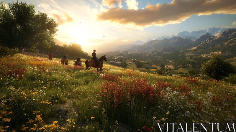 Equestrian Journey in Mountainous Landscape AI Image