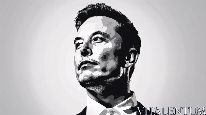 AI ART Black-and-White Elon Musk Portrait