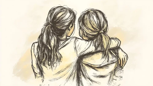 Sketch of Two Friends Embracing