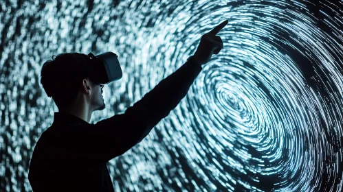 Man in VR Headset Interacting with Light