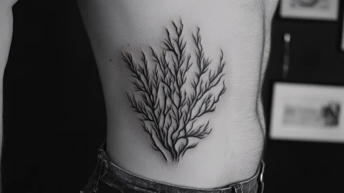 Branch-Like Black Ink Tattoo on Side Torso