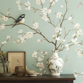 Tranquil Bird and Floral Arrangement