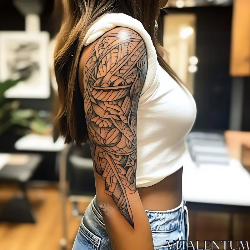 Detailed Black Ink Arm Tattoo AI Image