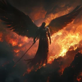 Dark Angel with Sword in Flames