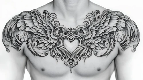 Intricate Black and White Chest Tattoo