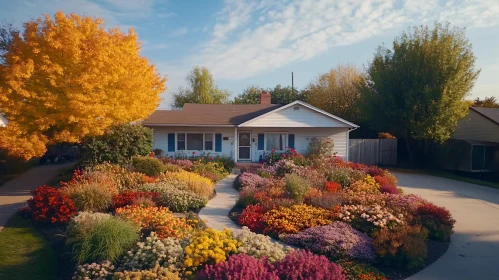 Colorful Flowerbed at Residential House