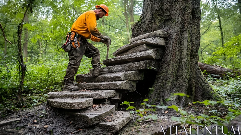 Building Stone Stairs to Tree AI Image