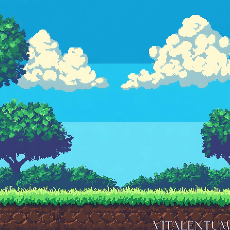 AI ART Green Trees and Blue Sky Pixel Art