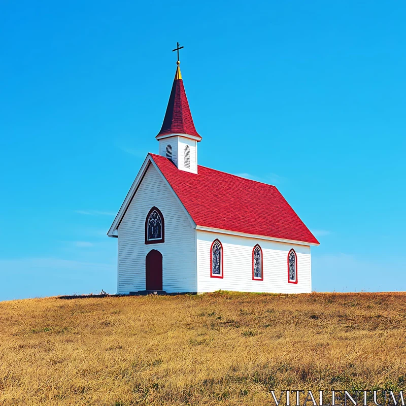 Picturesque Country Church on Golden Hill AI Image